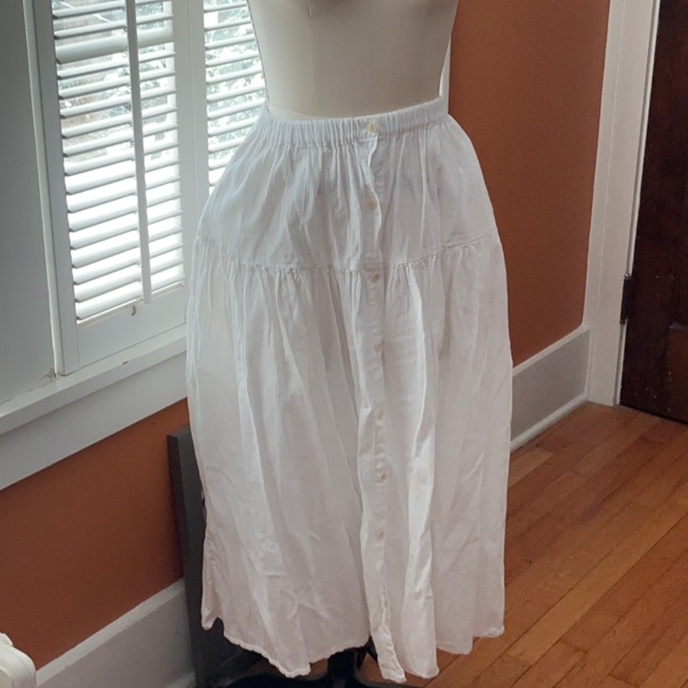 Rudy Jude White Button-Front Midi Skirt